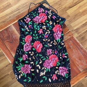 Nasty Gal Black Floral Sequin Midi Dress
